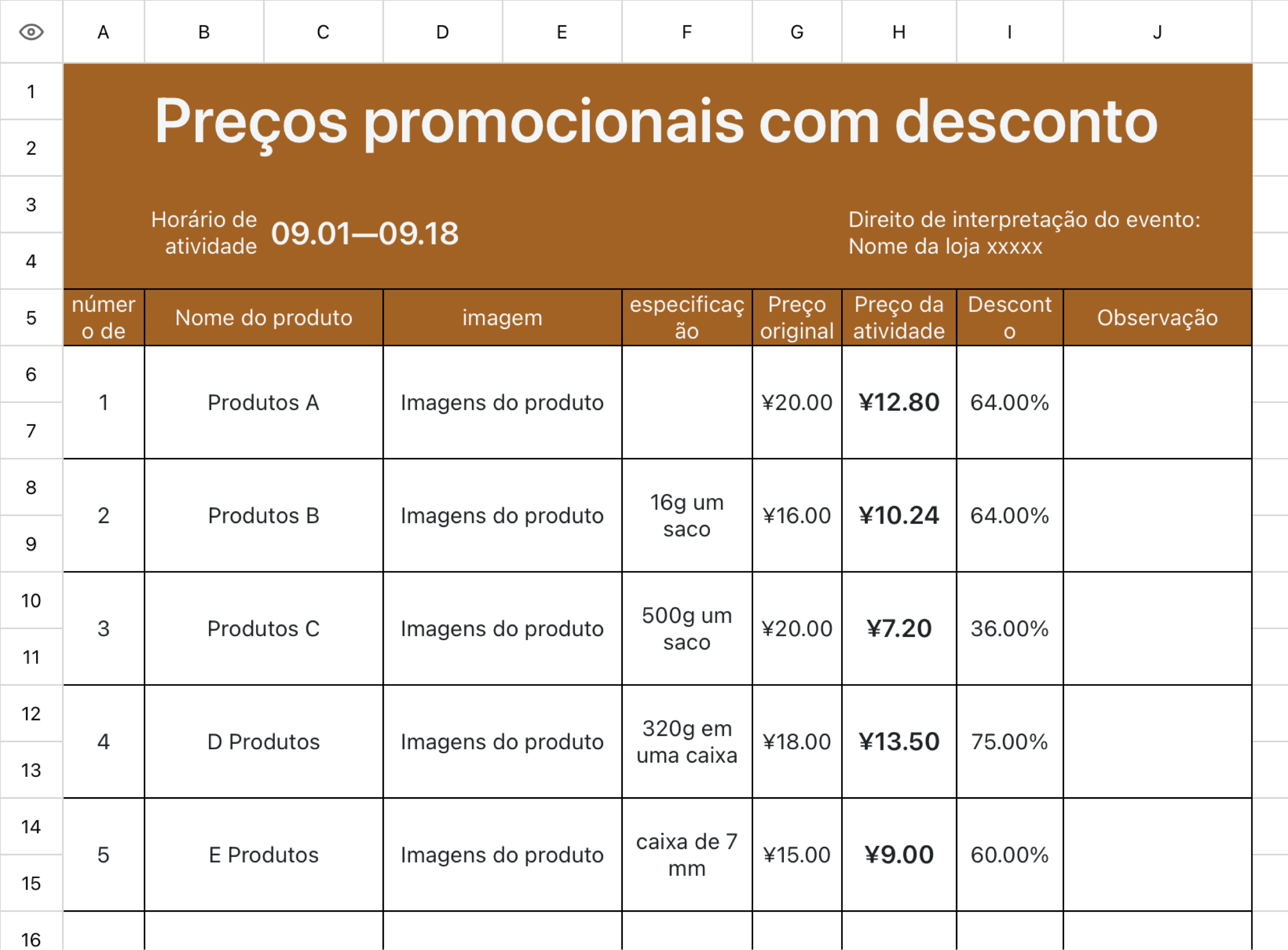 Preços promocionais com desconto